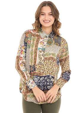 Zara Patchwork Floral Print Button Down Blouse Boho Retro Mix Size Large